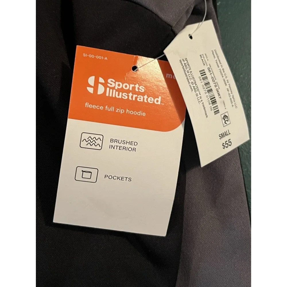NWT Sports Illustrated Zip Up Hoodie‎ Black Gray Small